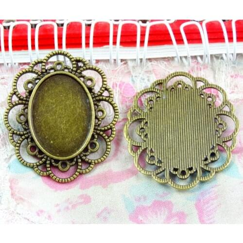 15pcs 18*25mm Inner Size Antique Bronze Plated Cabochon Base Cameo Setting Charms Pendant