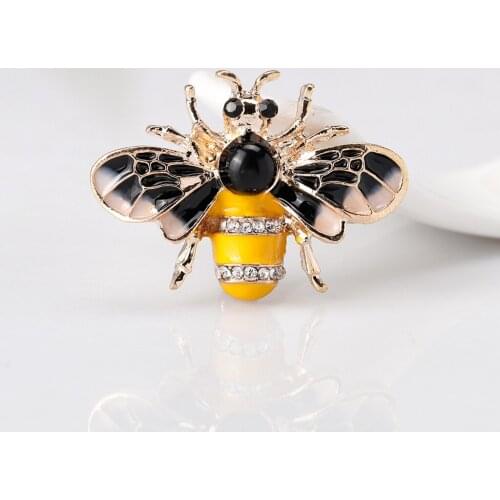2pcs Yellow Enamel Crystal Honeybee Bug Brooch Insect Lapel Pin Boutonniere