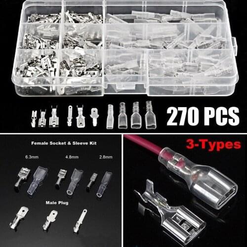 270Pcs 2.8/4.8/6.3mm Spade Connectors Electrical Wire Crimp Terminals Wire Connector Insulated Assortment Kit