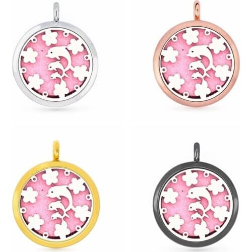 30mm Hollow Rose Gold Dolphins Aromatherapy Essential Oil Perfume Diffuser Locket Pendant with 6pcs PadS Fit Necklace key Chains