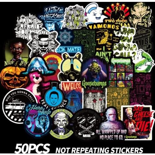 50pcs Classic Science Fiction Film Ghostbusters Retro Decorative Wall Sticker For Sliding Plate Guitar Bike Phone DIY Stickers