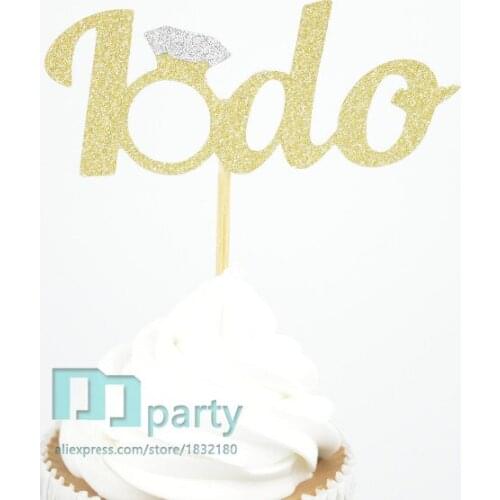 Handmade Glisten Gold Diamond ring cupcake Letter I do Topper Wedding Cake Topper,Wedding Cupcake toppers wedding Engagement