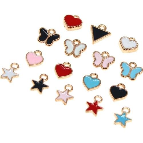 20pcs/lot 5*8mm Mini Small Butterfly Triangle Star Heart Shape Enamel Charms Fit DIY Jewelry Earring Bracelet Necklace Making