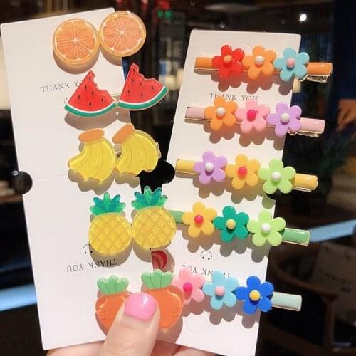 2 Pieces Korean Girl Small Fresh Flower Hair Clip Cute Candy Color Fruit Hair Accessories for Women