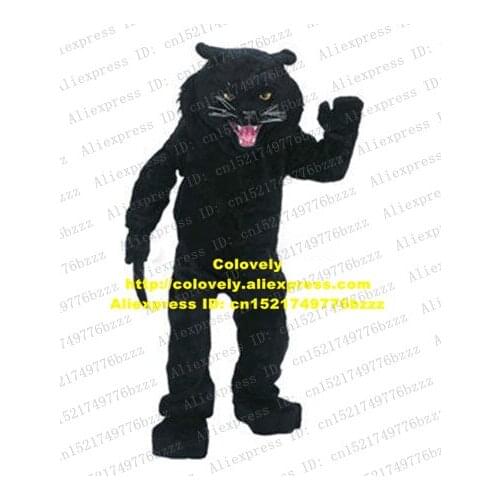 Naughty Black Leopard Panther Pard Cheetah Mascot Costume Black Skin Small Ears Clear Yellow Eyes White Beard No.4889 FS