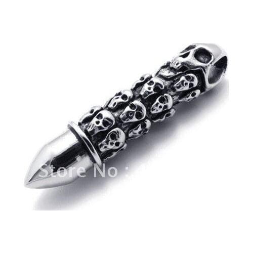 Punk Mens Silver Multi Skull Bullet Rock 316L Stainless Steel Pendant Necklace Chain