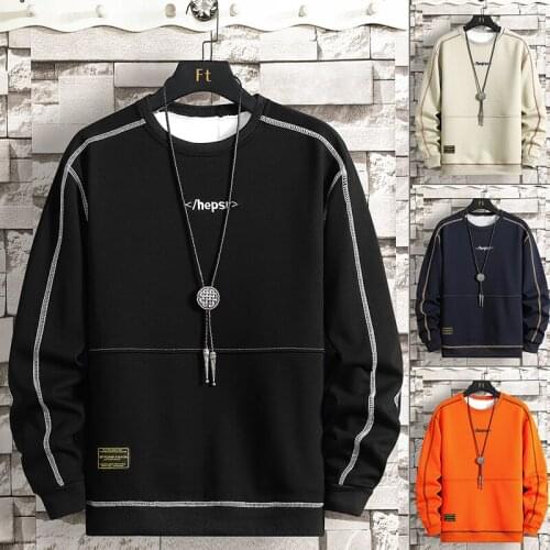 2021 Mens Sweatshirt Side Sleeve Striped Mens Fashion Clothing Top Fall Slim Round Neck Long Sleeve Shirt Mens Pullover