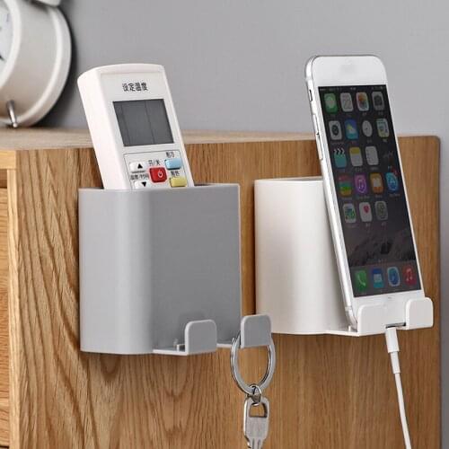 Wall-Mounted Remote Control Storage Box Mobile Phone Charging Stand Plug Hook Office Pen Holder Living Room Bedroom Storage Box