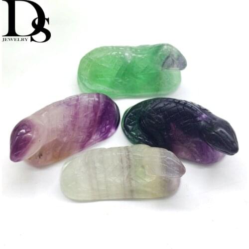 Natural Fluorite Chameleon Crystal Quartz lizard Carved Skull Fluorspar Cabrite Vertebrate Animal Figurine Birthday Gifts