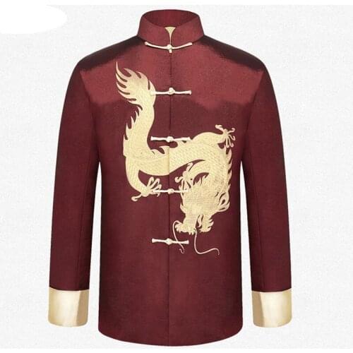 New Arrival Jacket Brand Chinese Traditional Outerwear Mens Embroider Dragon Kung Fu Jackets Coats