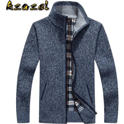 Autumn Winter New Sweater Men Cardigan Jacket Mens Plus Velvet Thick Sweaters Fashion Stand Collar Zipper Male Loose Clothes