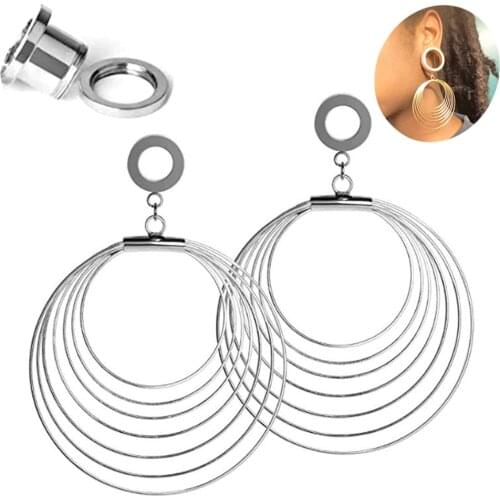 PAIR Screw Ear Piercing Gauge Stainless Steel Multilayer Dangle Plug Flesh Tunnel Ear Plug Fashion Expander Piercing Jewelry