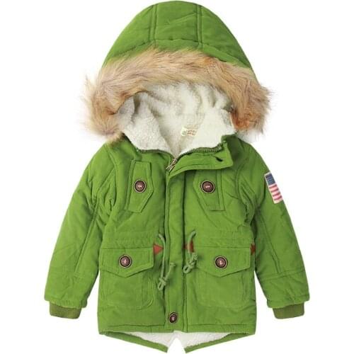 New winter children costumes 2Y 10Y boys & girls hooded down parkas color green red warm kids outerwear coats for girls boys