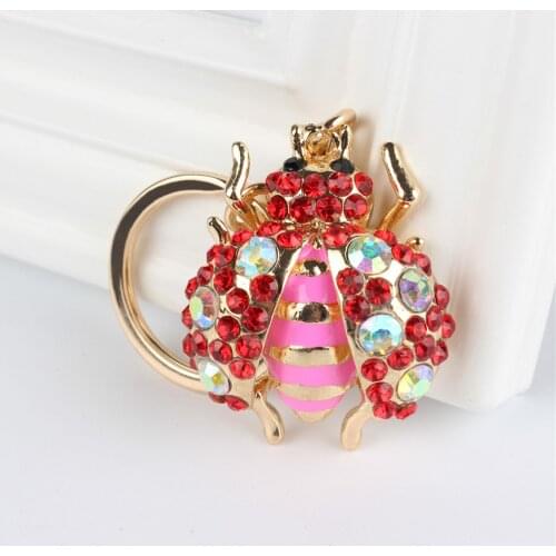 Red Beatle Insect Pendant Charm Rhinestone Crystal Purse Bag Keyring Key Chain Accessories Wedding Party Lover Friend Gift