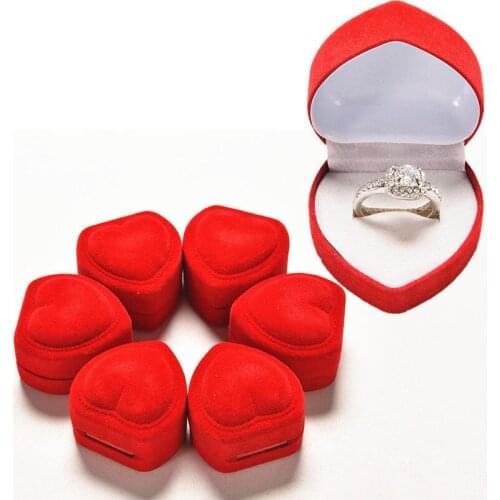 Durable Red Heart Shaped Lid Open Velvet Ring Box 1Pcs Mini Cute Red Carrying Foldable Case Display Jewelry Box Packaging