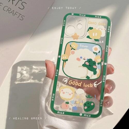 Clear Green Cute Sheep Frog Phone Case For iphone 12 mini pro max 11 7 8 plus x xr xs max SE2020 phone Back covers