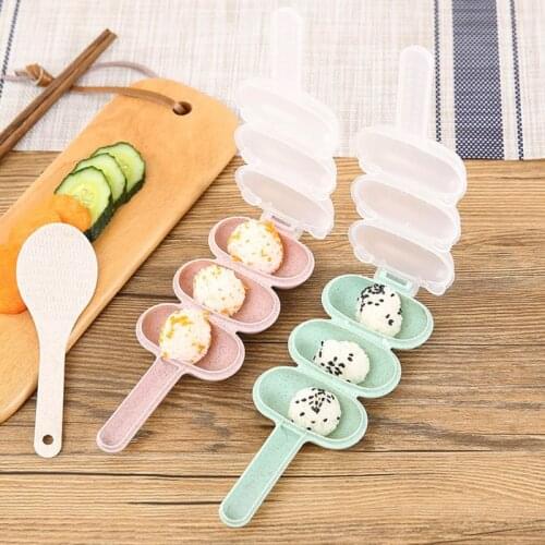 Wheat Straw Onigiri Rice Ball Mold Shaker Sushi Maker with Spoon Kitchen Bento Accessories