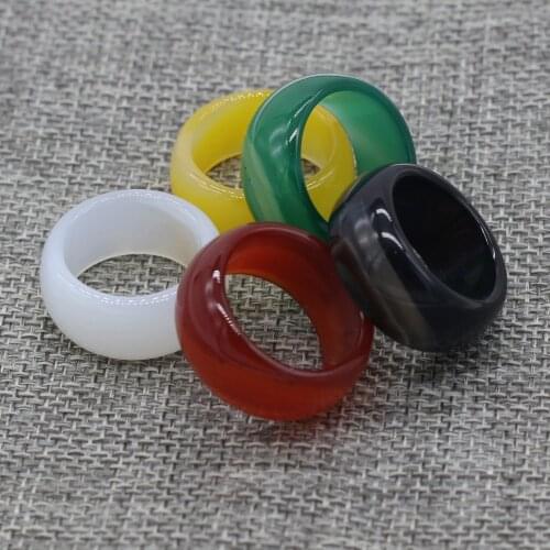 New Trendy Agates Rings Multi-color Natural Stone Rings Charms for Women or Girls Party Jewelry Gift 12mm width