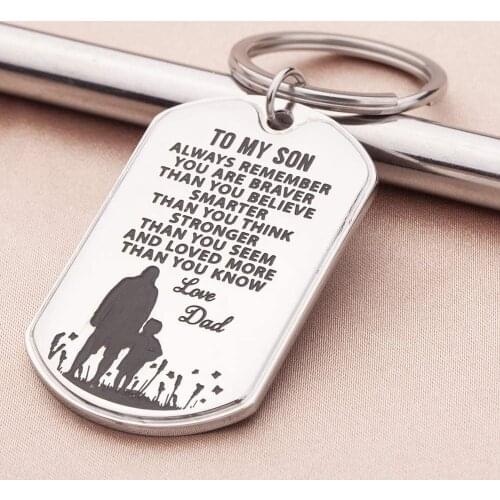 To My Son Keychain from Dad Gifts for Men Always Remember You are Braver Key Ring Charm Family Gifts Graduation Wedding Pendant