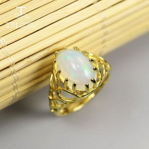 TBJ ,5.5ct Big size oval 10*14mm Opal Jewelry natural Ethiopia Opal gemstone ring only 925 sterling silver fine jewelry