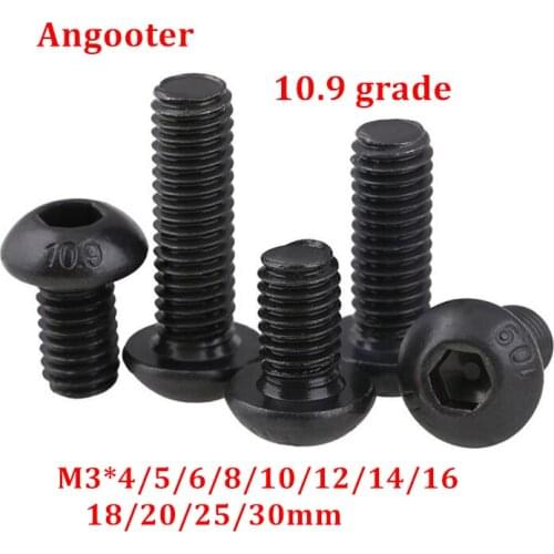 50pcs M3 grade 10.9 Black Button head screw iso7380 Hex Socket round Button Head Screws Bolts M3*4/5/6/8/10/12/14/16/18/20/25/30
