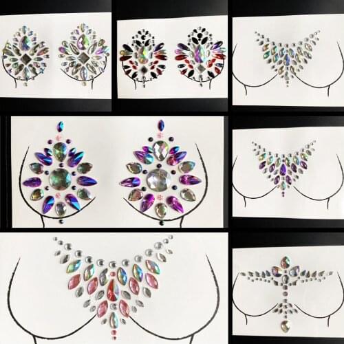 Flash Chest Gem Sticker Lady Makeup Body Art For Prom Party Nipple Temporary Tattoo Paste Female Shiny Crystal Ornament Jewels