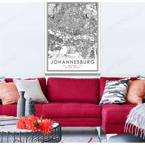 JOHANNESBURG Modern Map Canvas Painting Wall Art Posters Prints Wall Pictures for Room Decor