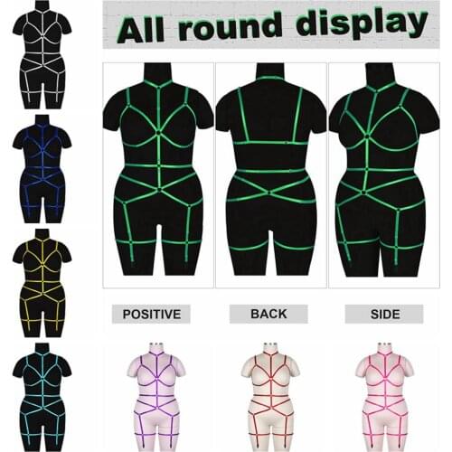 Goth Hanging Neck Full Body Harness Lingerie Plus Size Busty Woman Sexy Straps Bondage Suspenders Goth Hollow Sling Club Rave