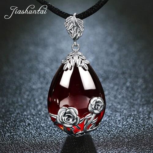 JIASHUNTAI Retro 100% 925 Silver Sterling Rose Pendant Necklace Jewelry For Women Vintage