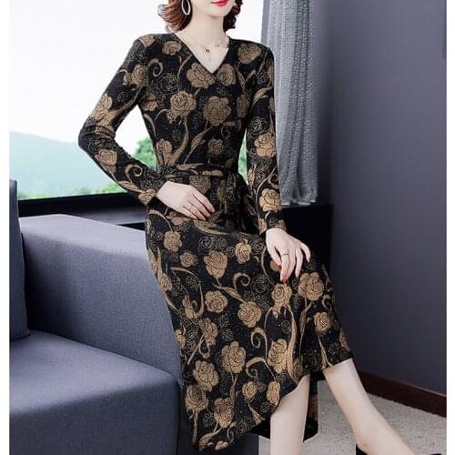 Autumn Vintage 4XL Plus Size Floral Midi Dresses 2021 Winter Fashion Casual Print Long Dress Women Elegant Bodycon Party Vestido