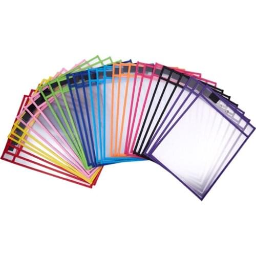 30 Pack Dry Erase Pockets PVC Transparent Sewn Dry Erase File Bag Reusable Dry Erase Bag
