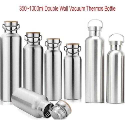 350~1000ml Double Wall Stainles Water Bottle Thermos Bottle Cup Keep Hot Cold Insulated Vacuum Flask Camping Outdoor Cycling