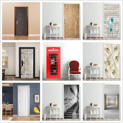 3D Visual PVC Door Sticker Home Decoration Wallpaper Waterproof Self-adhesive Poster Wood Door Decor Decal Telephone Booth Mural