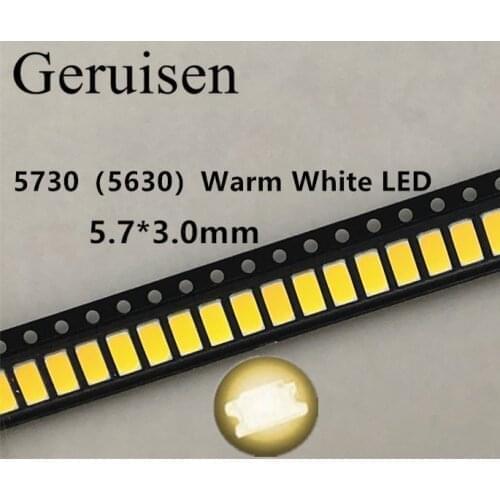 50PCS 5730 SMD LED 50-55 LM Lamp 0.5w light-emitting Diode Chip Warm white for LED CCT:2800-3000K Still 3V