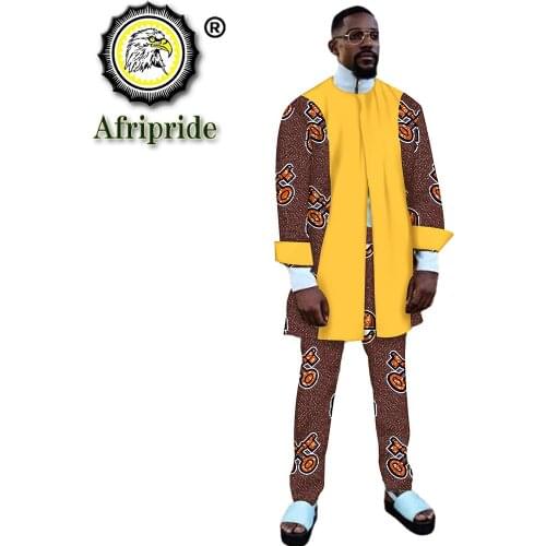 African Clothes for Men Dashiki Coats and Print Pants 2 Piece Set Ankara Outfits Long Jacket Outwear Tracksuit Men S2016037
