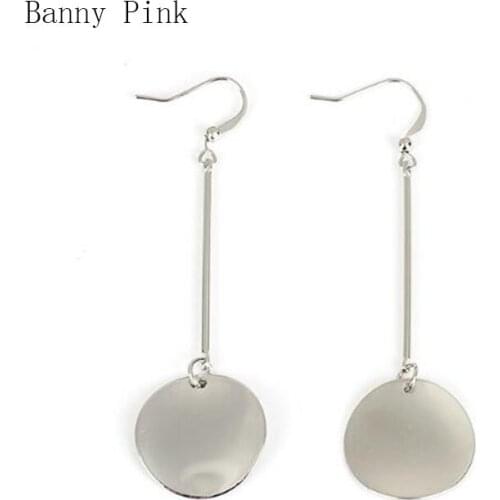 Shiny Copper Disc Dangle Drop Earrings For Women New Geo Long Fishhook Earrings Fashion Jewelry Pendietes Chunky Metal Earrings