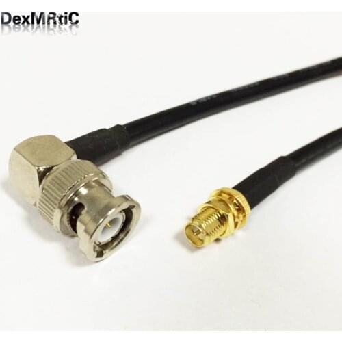 BNC Male Right Angle 90-degree To RP SMA Female nut male pin jumper cable RG58 50CM 100CM wholesale price