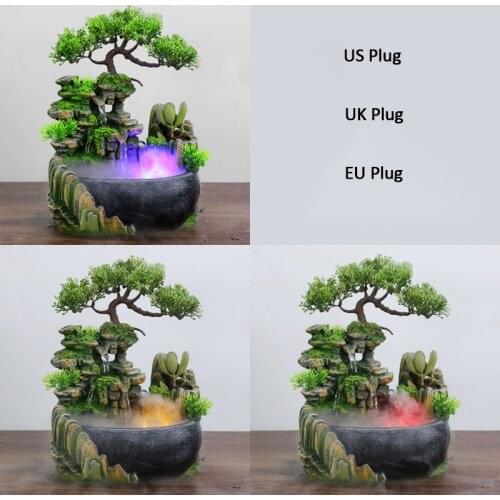 Wealth Feng Shui Creative Decoration Company Office Desktop Flowing Water Waterfall Fountain With Color Changing LED Lights Spra