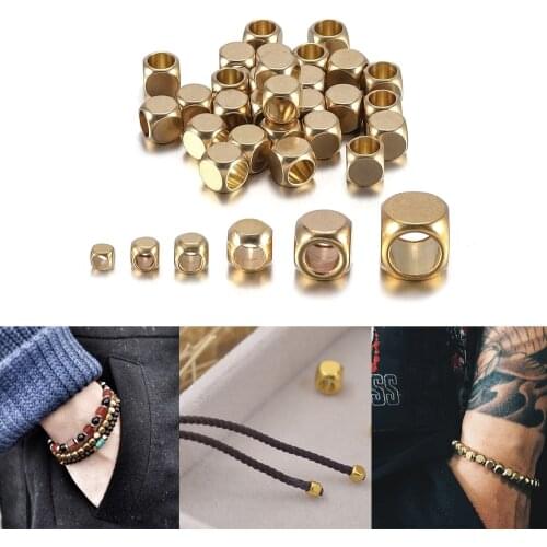 30-100pcs Cube Square Shape 2.5mm-6mm Solid Brass Nepal Beads Square Beads Loose Spacer Beads for Jewelry Making Findings