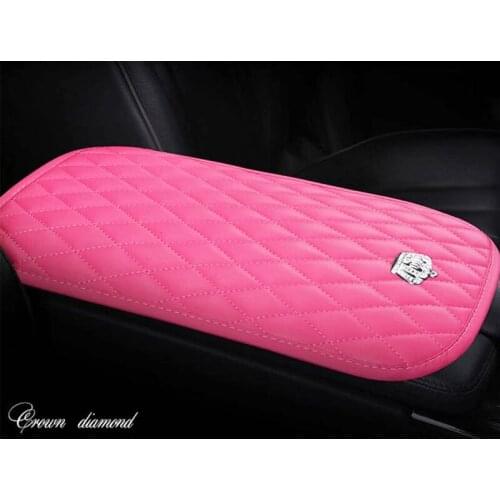 Car Armrests Box Cover Pad Crown PU Leath Crystal Increased Pad Comfortable Central Hand Pad Protection Cushion Covers Universal