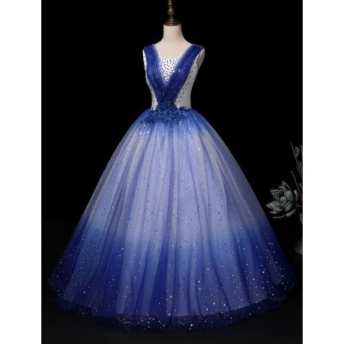 100%real stars sequin blue long dress court gown Medieval dress Renaissance Gown princess Royal victoria dress