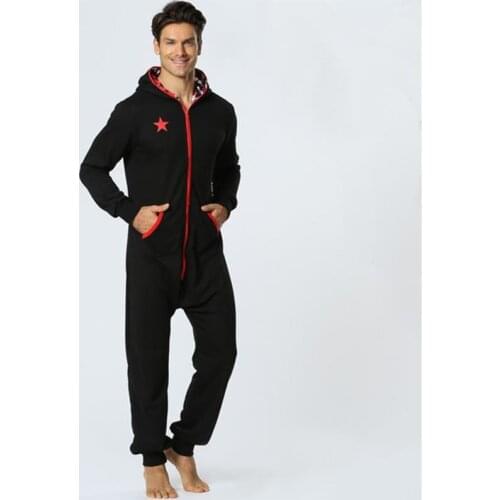 Kigurumi Winter And Autumn Hooded Homewear Solid Men Jumpsuit Pajama Comfortable Casual Keep Warm And Soft Onesies Pyjama