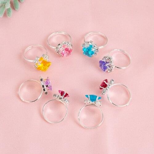 12pcs/box Nice Girls Gem Ring Korean Style Pink Kids Rings Childrens Day Gift Alloy Baby Toys