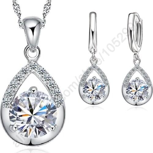 Elegant Fashion Jewelry Sets 925 Sterling Silver White Gold Top Quality Earrings Necklace Set For Women Wedding Dress SET