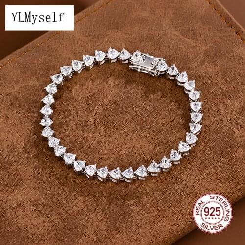 Real 925 Silver 15-19CM Bracelets 4MM Heart Cubic Zirconia Cute Jewelry Eternal Wedding Beautiful Sterling Silver Bracelet