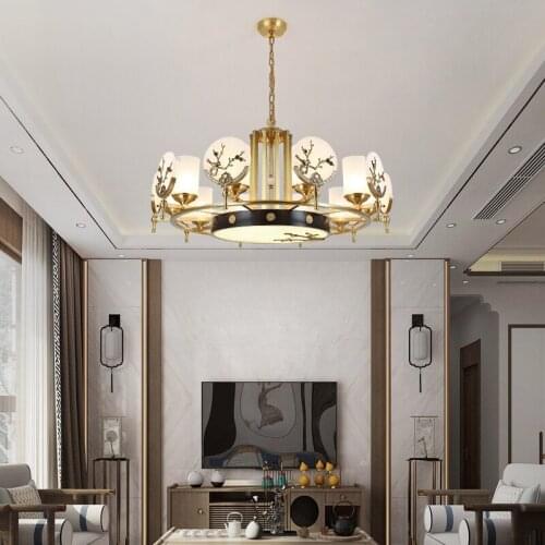 New Chinese style chandelier all copper marble living room chandelier Chinese style dining room bedroom hotel villa chandelier