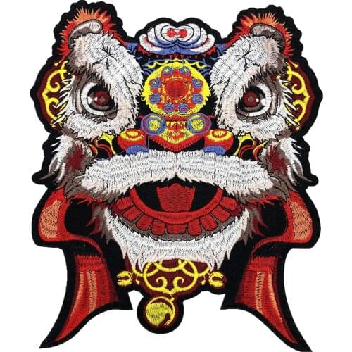 New Red Chinese Lion Head Animals Sew on Patches Embroidered Badges Lucky Animal for Clothes DIY Appliques Craft Decoration