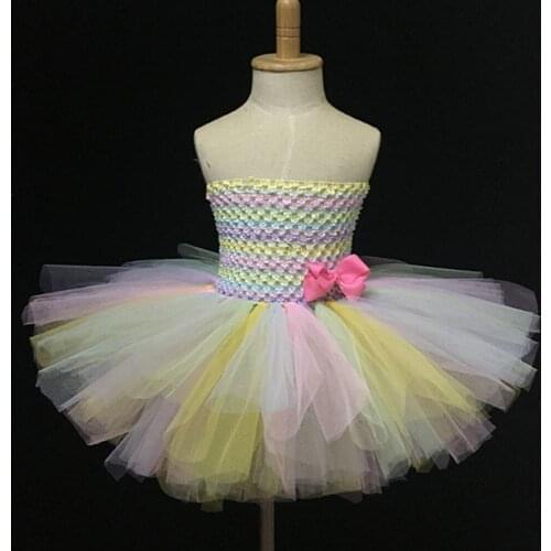 Multicolor Baby 2Layers Tutu Dress Girls Crochet Tulle Ballet Dress with Grosgrain Bow Children Birthday Party Costume Dresses
