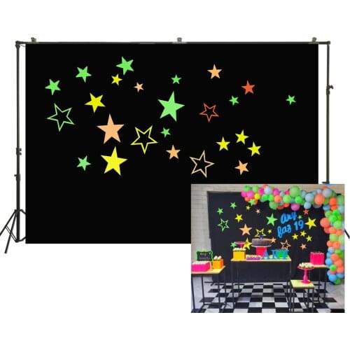 Custom Neon Party Backdrop Colorful Glow Stars Background Banner Newborn Teens Birthday Baby Shower Photo Poster Wall Decoration