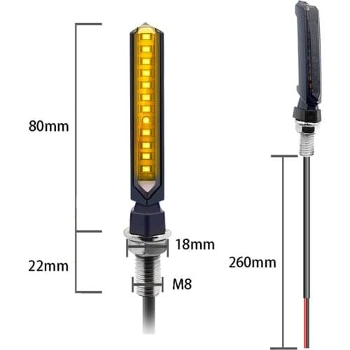 2PCS/Lot Flowing Motorbike Turn Signal Lights 12 LEDs Flashing Turning Indicators for Motorcycle, Yellow Light, M8 Thread